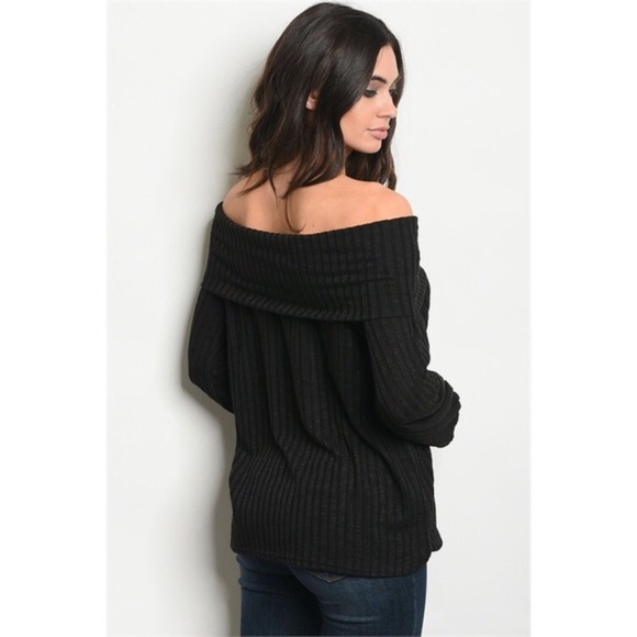 *CLEAROUT SALE ITEM* Black Ribbed Off Shoulder Sweater - Picture 2 of 2